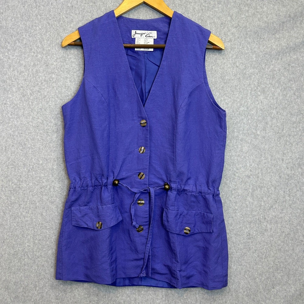 Jennifer Eden Vest Blue Purple Cinch Waist Lagenlook Cottagecore Womens Size 6